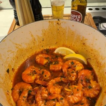 A pot of shrimp Mozambique.