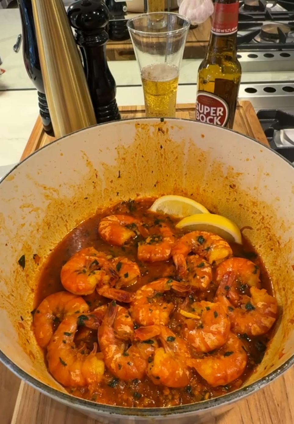 A pot of shrimp Mozambique.